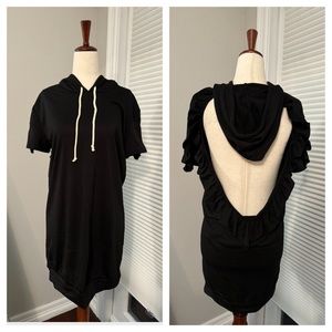 Black Terry Open Back Hooded Mini Sun Dress | Small